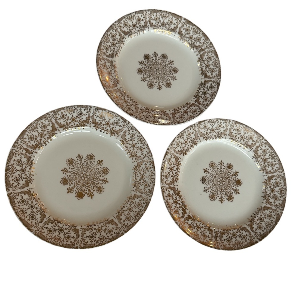 Lot Of 3 American Beauty by Stetson Small Deserts Plates 22 KT Gold Trim